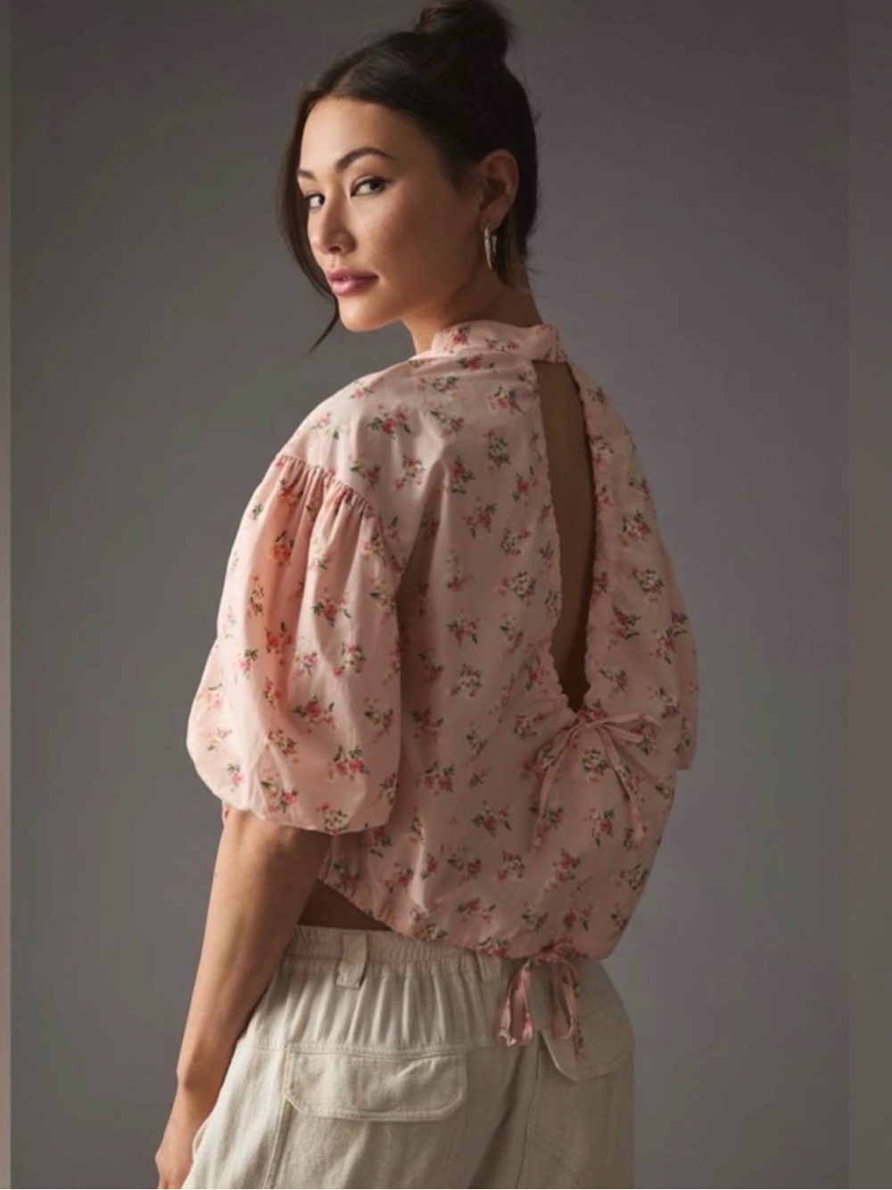 By Anthropologie Cropped Bubble-Sleeve Blouse
